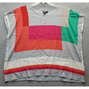 DKNY Poncho Top Womens Petite XL‎ Multicolor Silk Sleeveless Round Neck Pullover